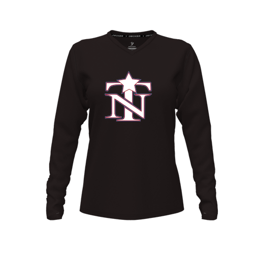 [CUS-DFW-TEES-CMF-VNK-LSL-BLK-FYXS-LOGO3] Comfort T-Shirt (Female Youth XS, Black, V Neck, Logo 3, Long Sleeve)