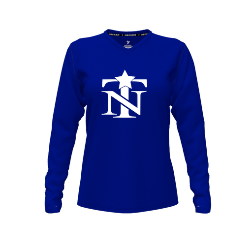 [FTLVCFRY-FYXS-LOGO2] Decker Comfort T-Shirt (Female Youth XS, Royal, V Neck, Logo 2, Long Sleeve)