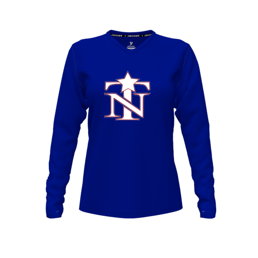 [CUS-DFW-TEES-CMF-VNK-LSL-RYL-FYXS-LOGO3] Comfort T-Shirt (Female Youth XS, Royal, V Neck, Logo 3, Long Sleeve)