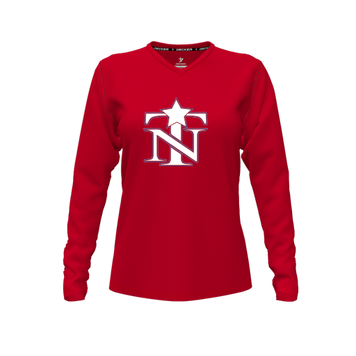 [CUS-DFW-TEES-CMF-VNK-LSL-RED-FYXS-LOGO3] Comfort T-Shirt (Female Youth XS, Red, V Neck, Logo 3, Long Sleeve)