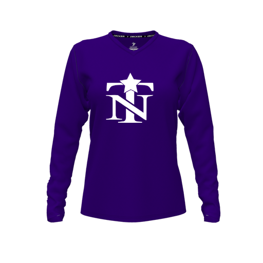 [CUS-DFW-TEES-CMF-VNK-LSL-PUR-FYXS-LOGO2] Decker Comfort T-Shirt (Female Youth XS, Purple, V Neck, Logo 2, Long Sleeve)