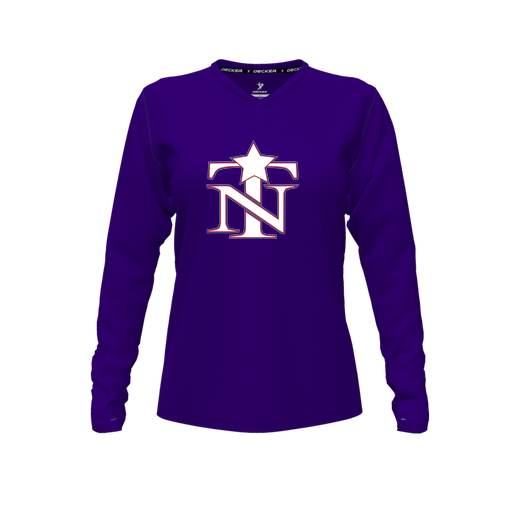 [CUS-DFW-TEES-PER-VNK-LSL-PUR-FYXS-LOGO3] Performance T-Shirt (Female Youth XS, Purple, V Neck, Logo 3, Long Sleeve)